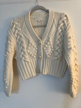 Cream Cable-Detail V-Neck Cardigan Sweater